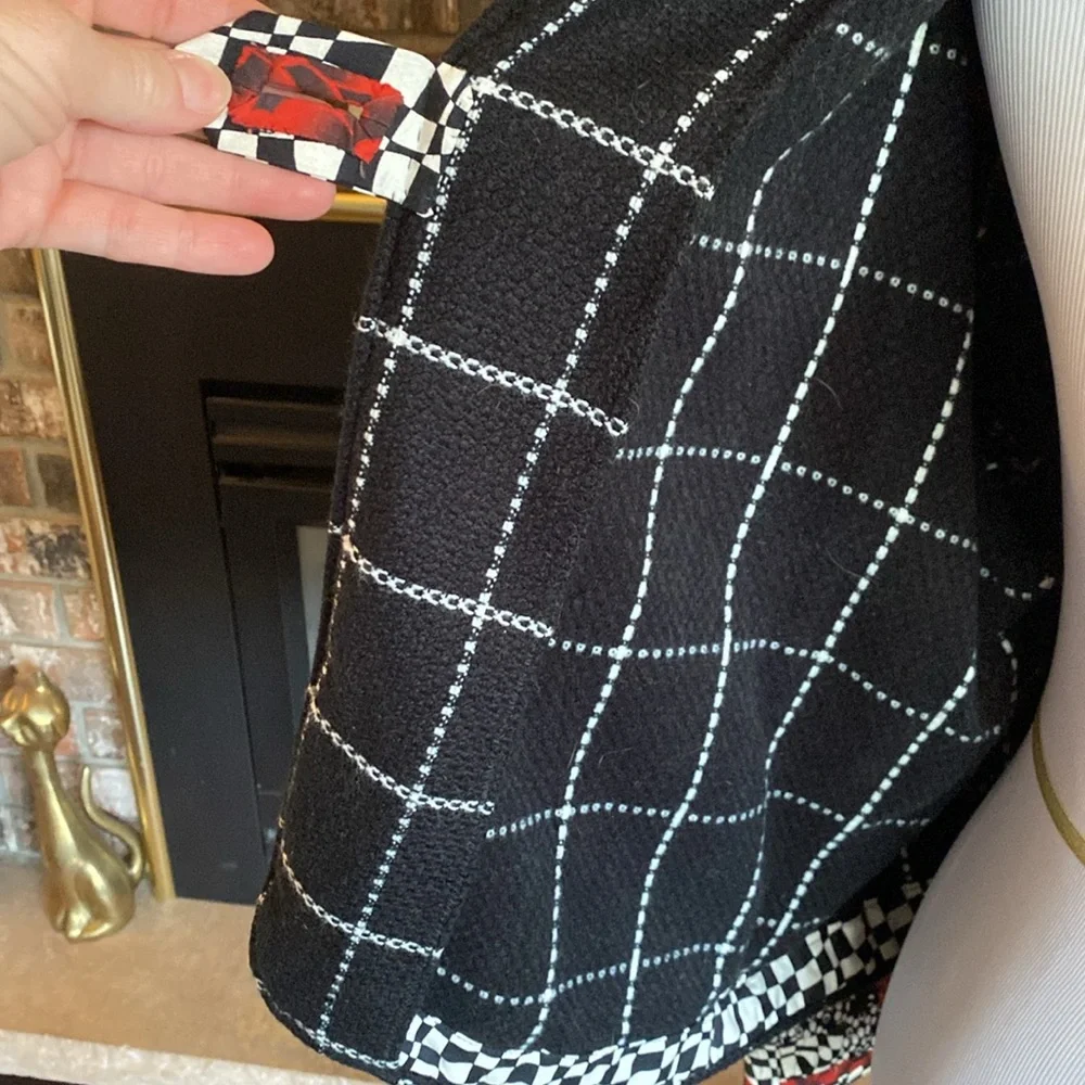ARTISAN made jacket. Short swing style. Black checked wool blend w cotton accent - Picture 11 of 12